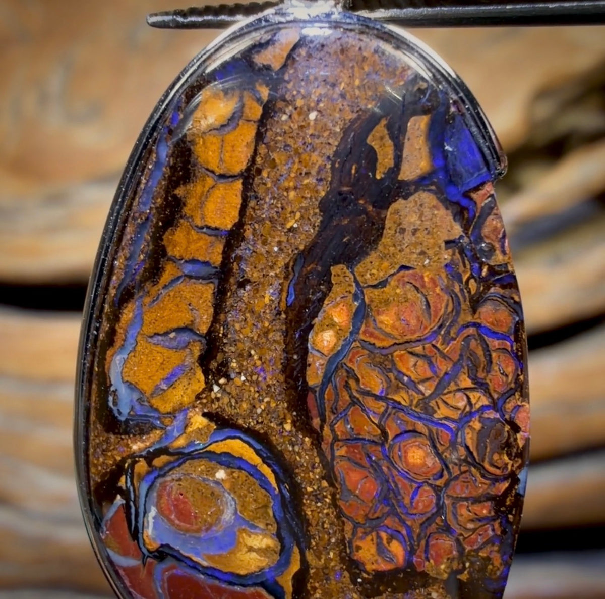 Sterling Silver - Solid Tribal Boulder Opal Pendant UNISEX