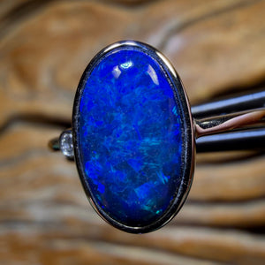 14k White Gold - Australian Black Opal Doublet Ring