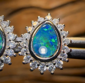 Sterling Silver - Australian Boulder Opal Doublet Stud Earrings
