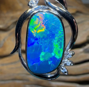 18k White Gold - TOP Australian Boulder Opal Doublet Pendant Heritage Collection - Opal Whisperers