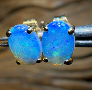 9k Gold - Claw Set Solid South Australian Opal Earrings - Opal Whisperers