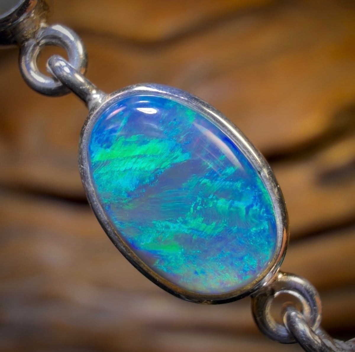 Sterling Silver - Best Solid Lightning Ridge Crystal Opal Bracelet