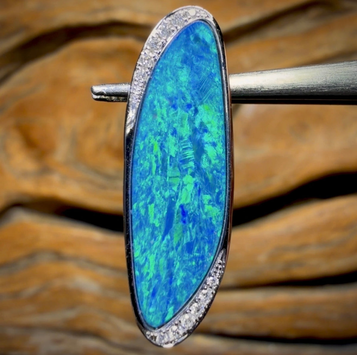 14k White Gold - “Malibu Waters”Queensland Boulder Opal Doublet Pendant