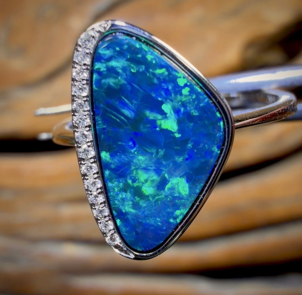 14k White Gold - Queensland Boulder Opal Doublet Ring