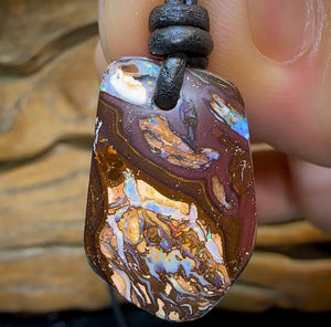 28 x 17mm - Drilled Australian Boulder Opal Necklace. Tribal