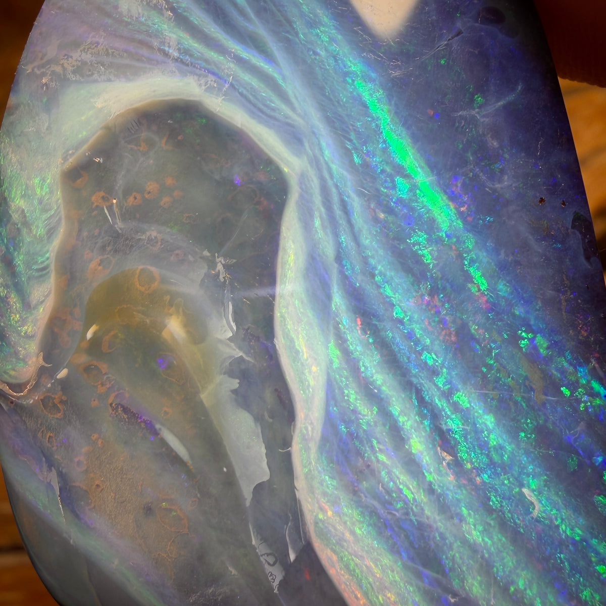 109.4cts - “Wave Break” Huge Australian Boulder Seam Opal. Top Reef Pattern Picture Stone