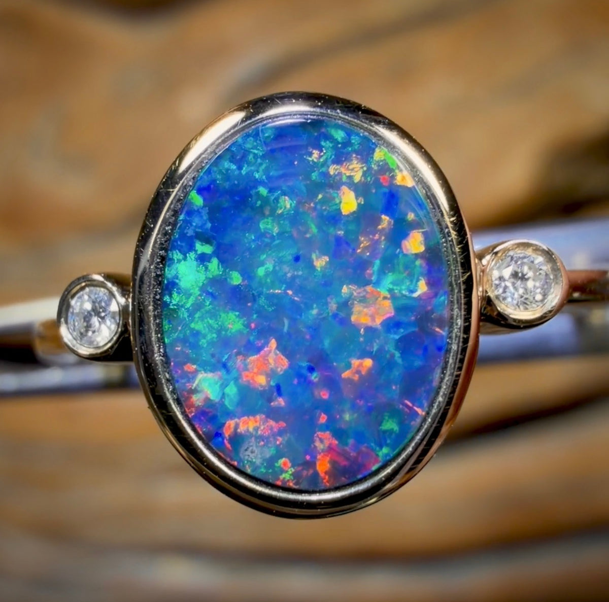 Bague double en or 14 carats et opale boulder du Queensland