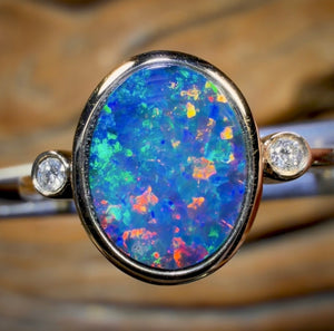 Bague double en or 14 carats et opale boulder du Queensland