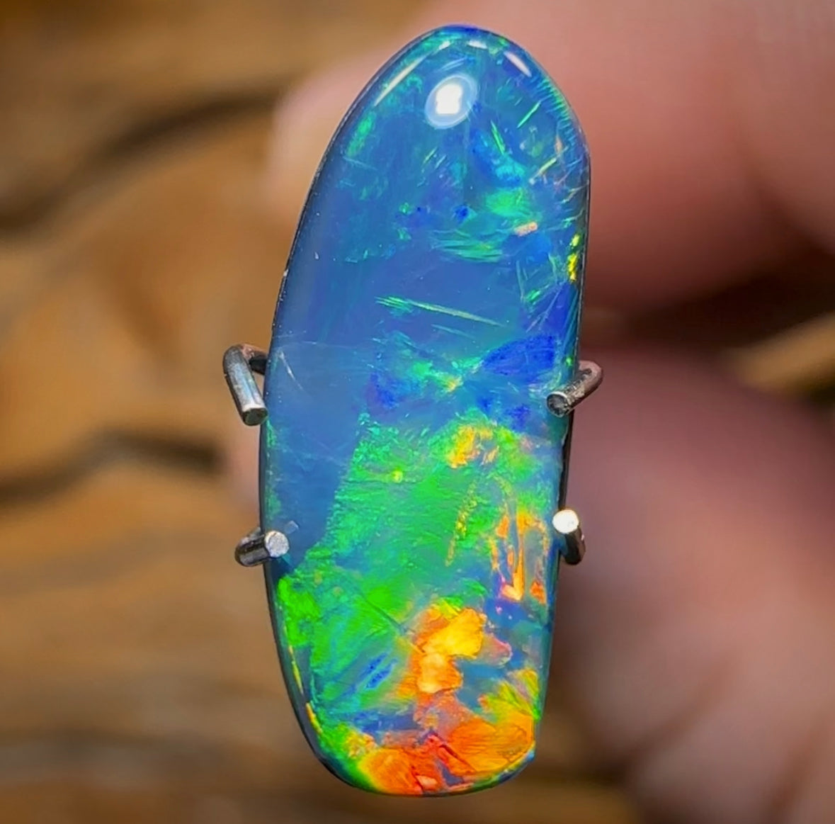 1.6cts - “Fire Flash”Lightning Ridge Old School Black Opal Doublet - Opal Whisperers