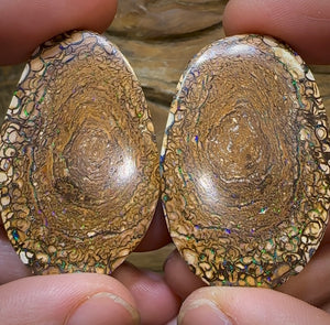 157.8cts - Yowah Nut Opal Matching Pair. Tribal Pattern