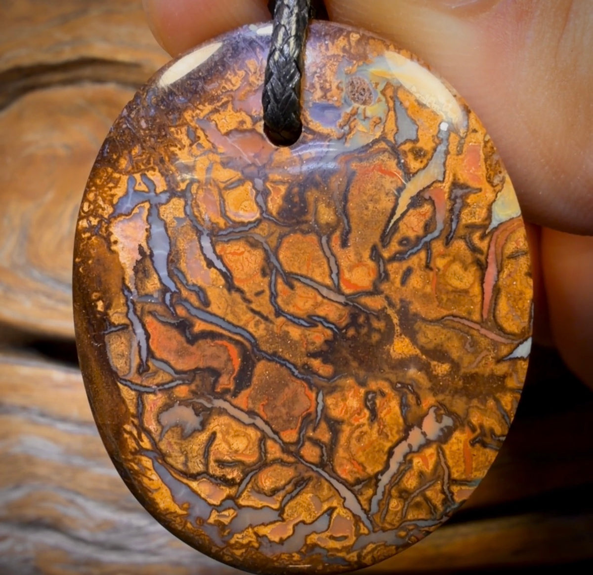 41 x 34mm - Drilled Boulder Opal Pendant w/ Eco Friendly Vegan Cord