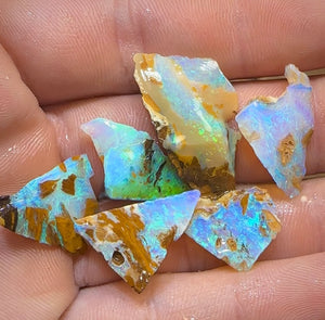 41.6cts - 6x Australian Yowah Golden Green Boulder Crystal Opal Rough Pieces - Opal Whisperers