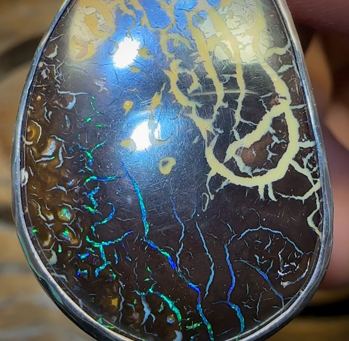 Sterling Silver - “Tribal Flames” Boulder Opal UNISEX Pendant