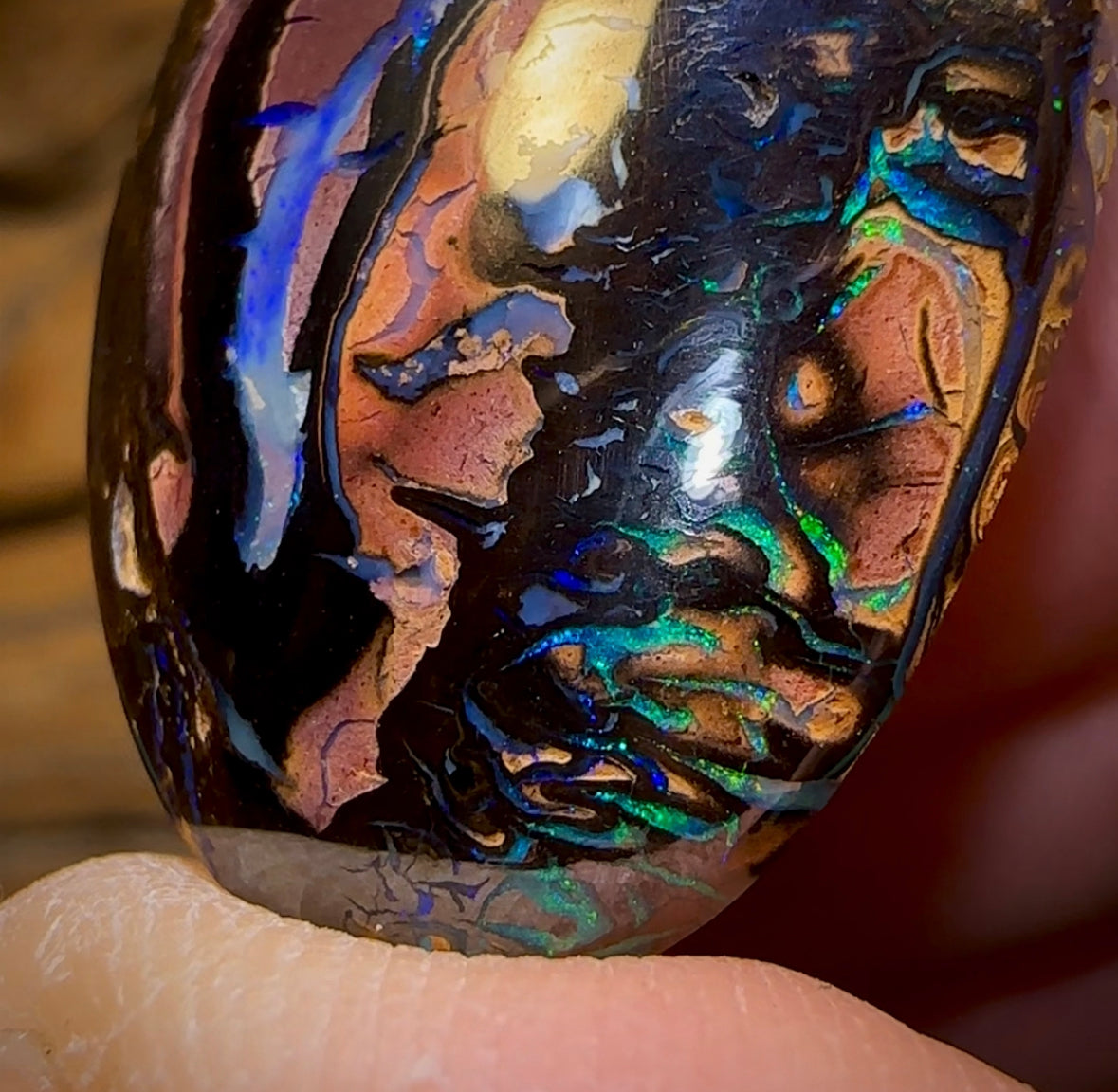 62.6cts - Koroit Nut Kernel Opal with Tribal Pattern Combination, Double Sided