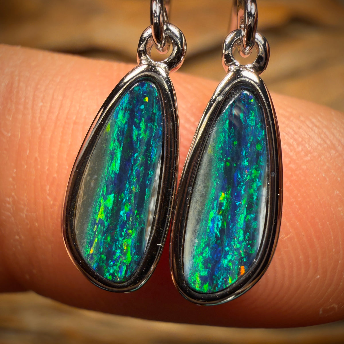 Sterling Silver - Best Electric Green Australian Boulder Opal Doublet Hook Earrings