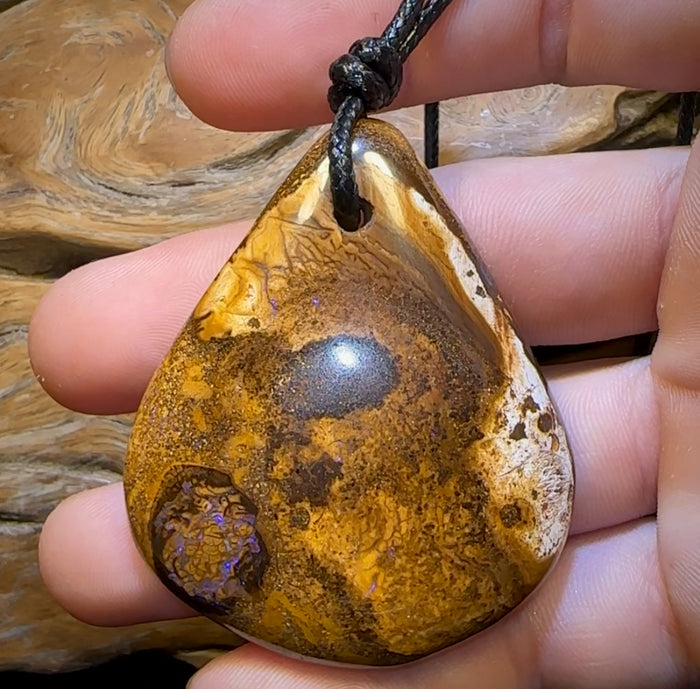 🔨 AUCTION 🔨 No Reserve 58 x 47mm - Large Drilled Boulder Opal Pendant w/ Eco Friendly Vegan Cord
