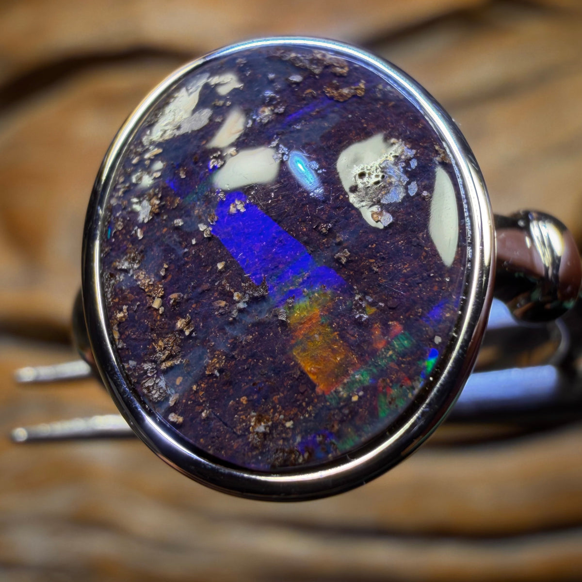 Sterling Silver - Solid Queensland Boulder Black Opal Ring