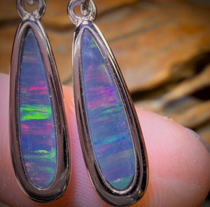 Sterling Silver - Australian Boulder Opal Doublet Drop Stud Earrings