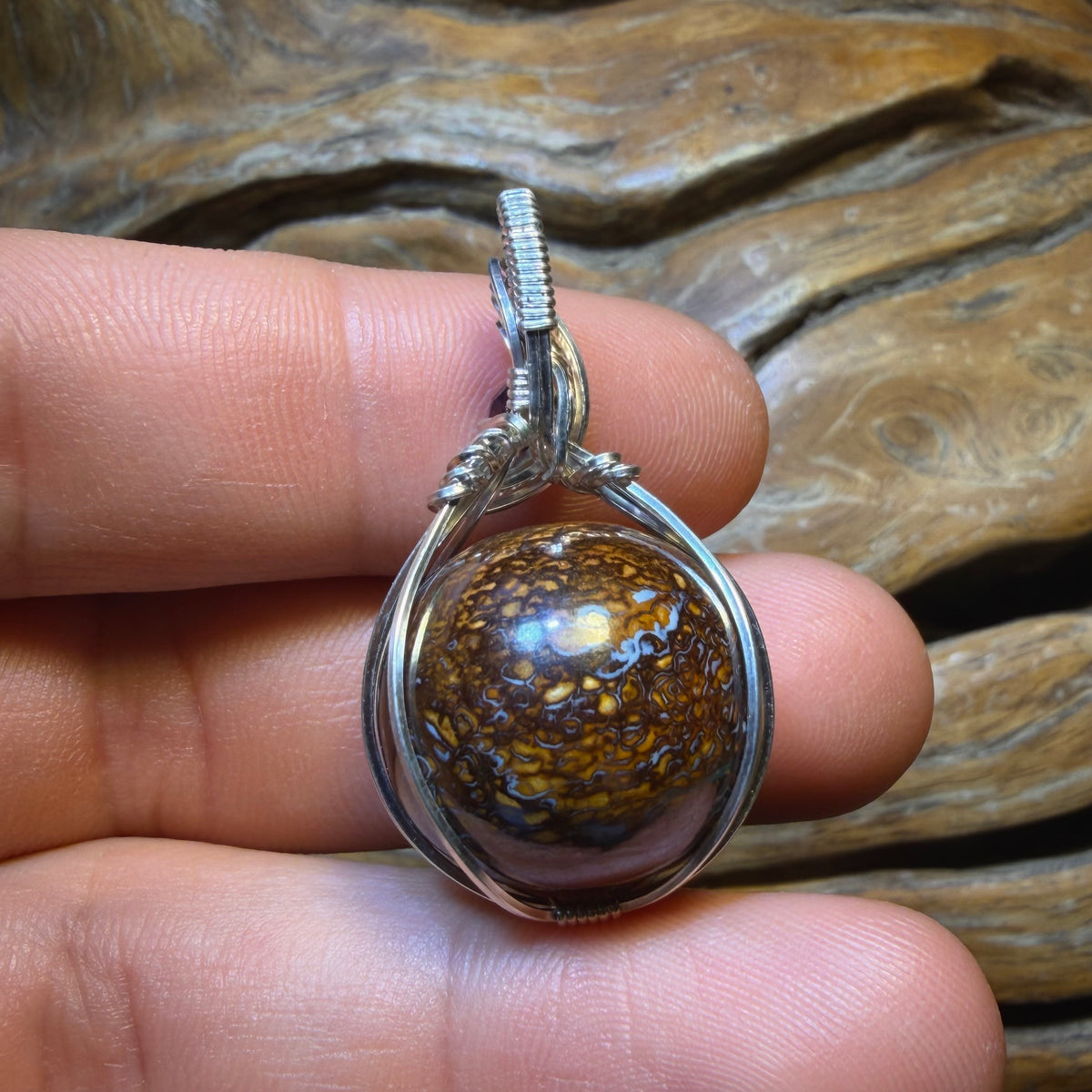 Sterling Silver - Yowah Nut Opal Bead Pendant