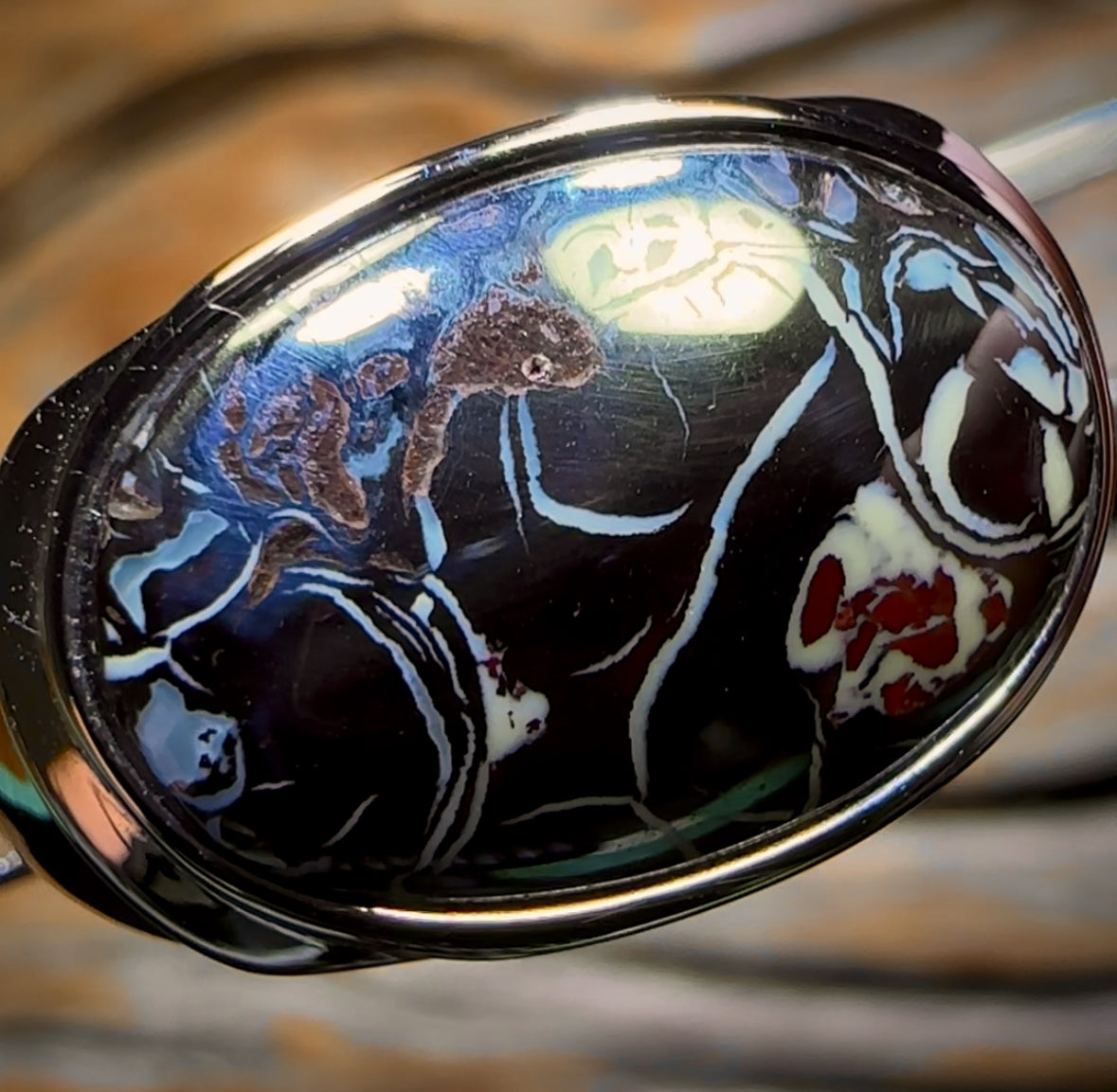 Sideways DADDY Black Solid Tribal Boulder Sterling Silver -Opal Ring. Unisex