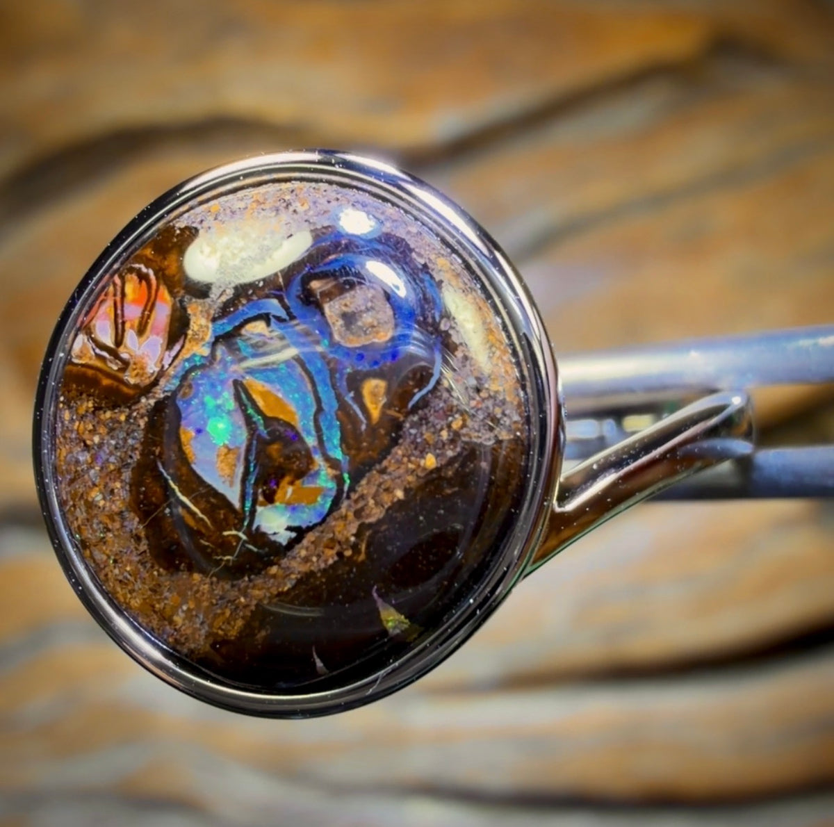 Sterling Silver - Solid Tribal Boulder Opal Ring