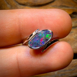 Sterling Silver - Queensland Boulder Opal Doublet Ring Top Top Red Multi
