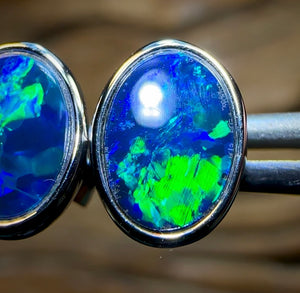 14k White Gold - Australian Boulder Opal Doublet Earrings - Opal Whisperers