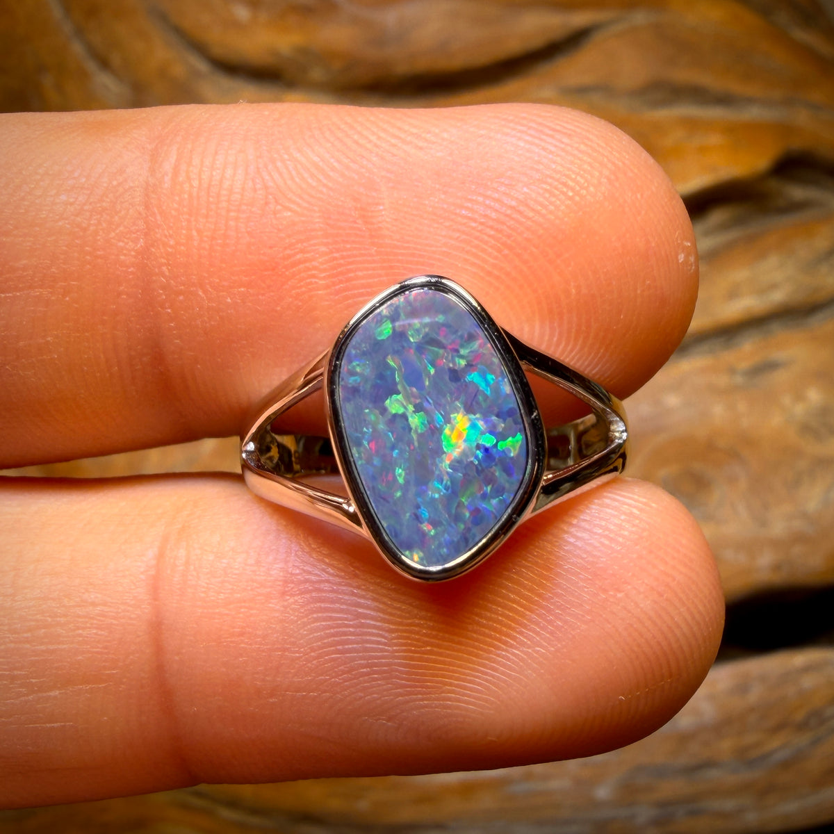 Unisex Sterling Silver - Queensland Boulder Opal Doublet Ring