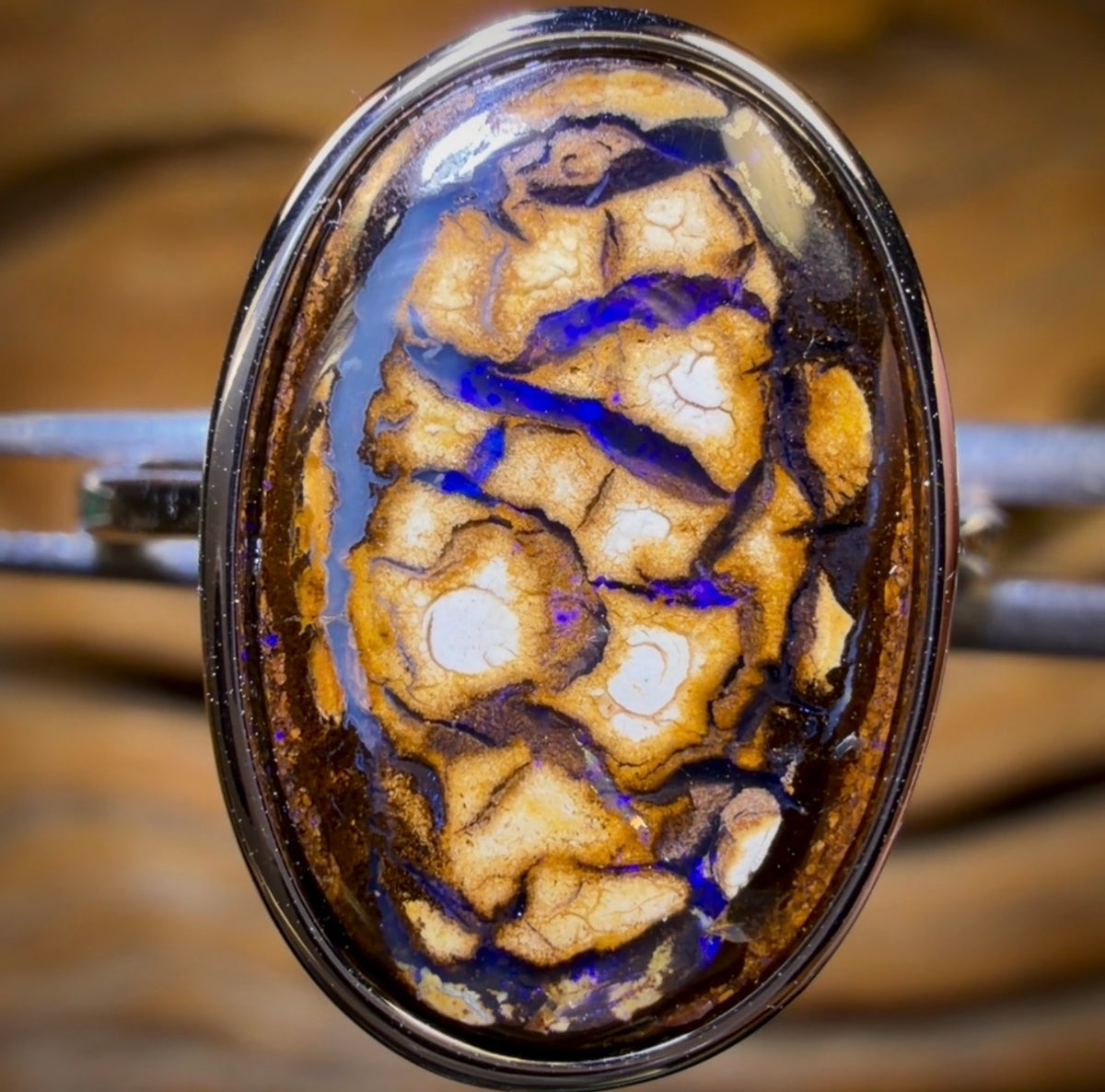 Sterling Silver - Solid Tribal Boulder Opal Ring