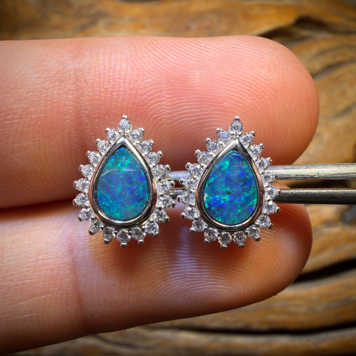 Sterling Silver - Australian Boulder Opal Doublet Stud Earrings