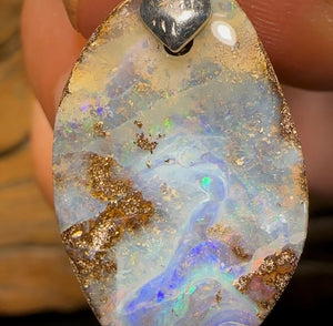 Sterling Silver - Australian Boulder Opal Drilled Pendant - Opal Whisperers