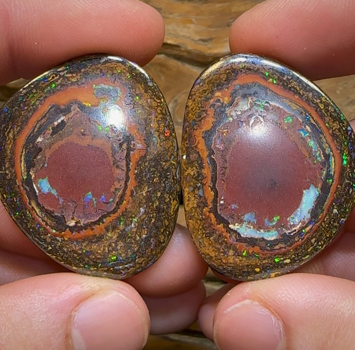 121.3cts - Owl Eyes Tribal Australian Boulder Opal Pair - Opal Whisperers