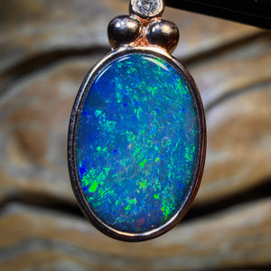 10k Rose Gold - NEW Isaac Design Lightning Ridge Opal Doublet Diamond Pendant