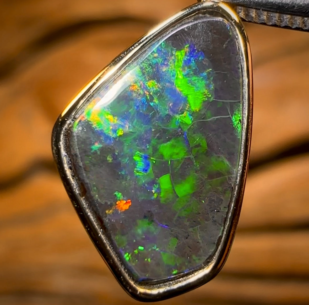 Electric 14k Gold - Solid Australian Boulder Opal Pendant