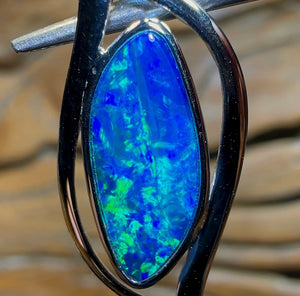 14k White Gold - Queensland Boulder Doublet Opal Pendant - Opal Whisperers