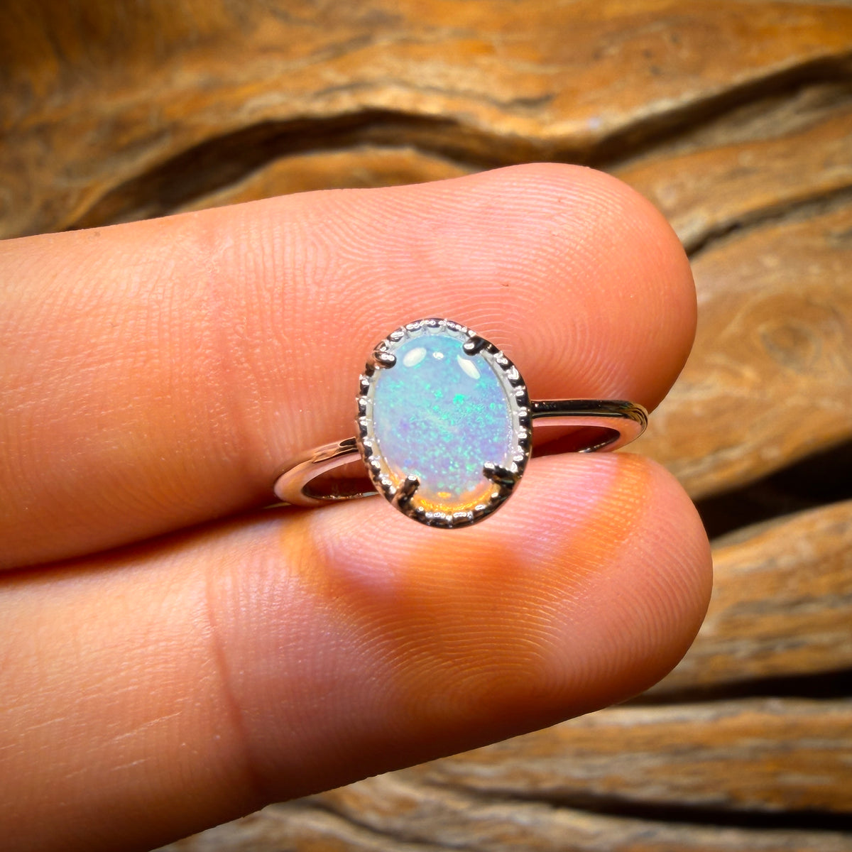 Sterling Silver - Solid South Australian Crystal Opal Ring