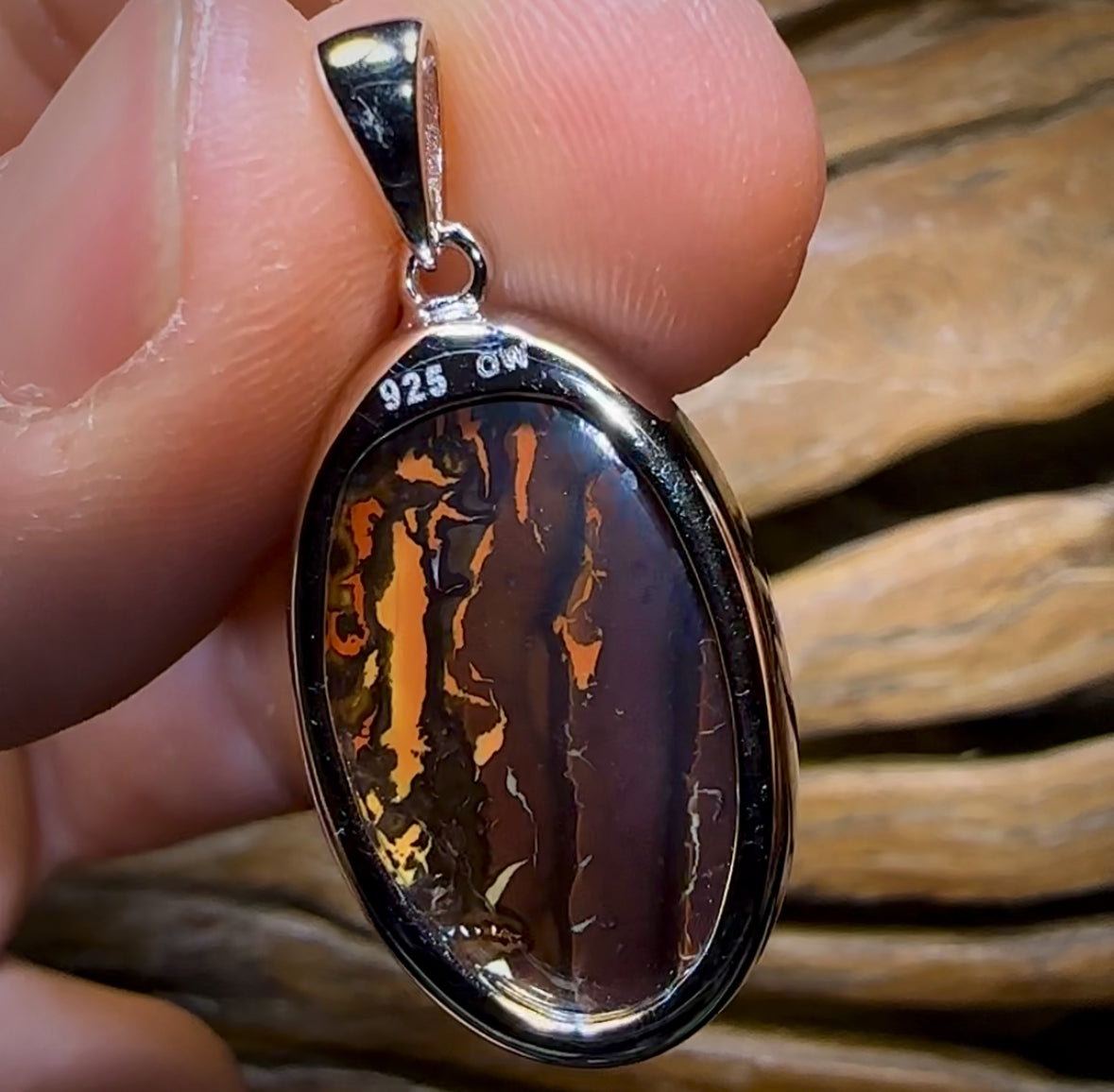 MUMMY DADDY Sterling Silver - Solid Queensland Boulder Opal Ring and Pendant Set