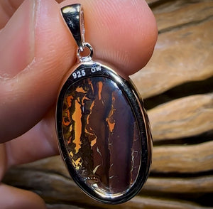 MUMMY DADDY Sterling Silver - Solid Queensland Boulder Opal Ring and Pendant Set