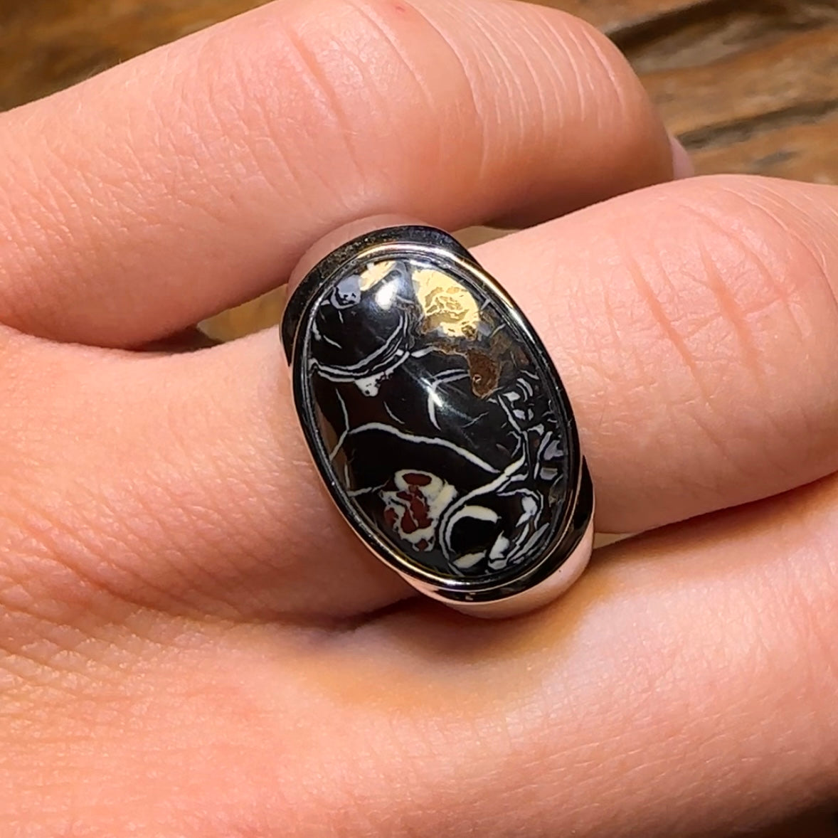 Sideways DADDY Black Solid Tribal Boulder Sterling Silver -Opal Ring. Unisex