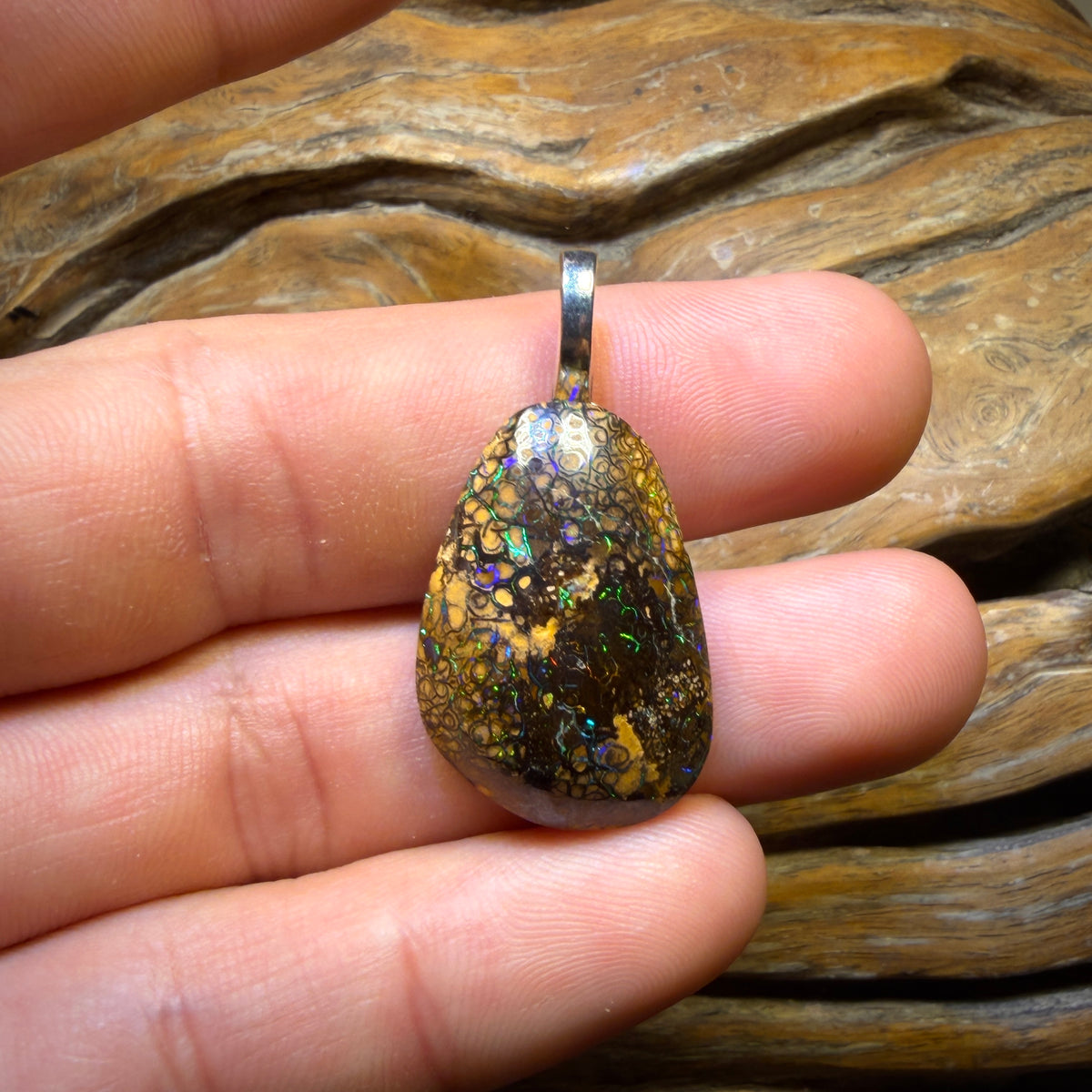 Solid Tan Tribal Queensland Boulder Opal Pendant