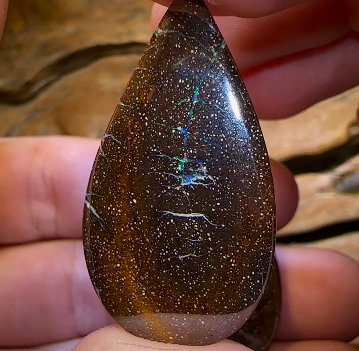 43.4cts - “Opal Web Tear Drops” Australian Boulder Opal Pair - Opal Whisperers