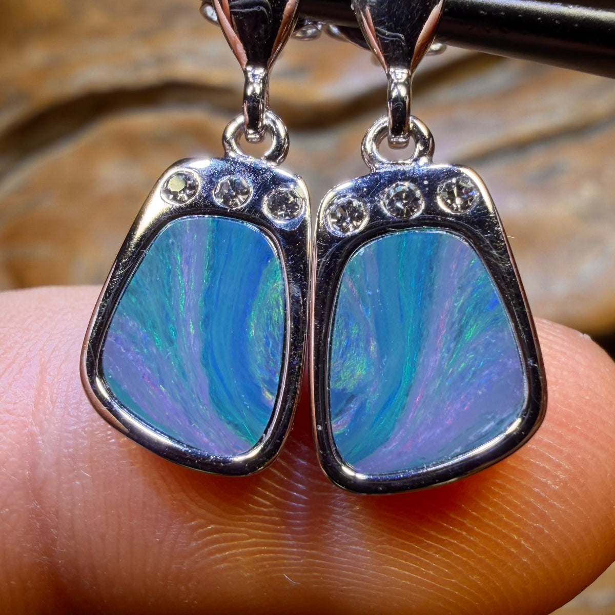 TGIF Sterling Silver - Australian Boulder Opal Doublet Drop Stud Earrings