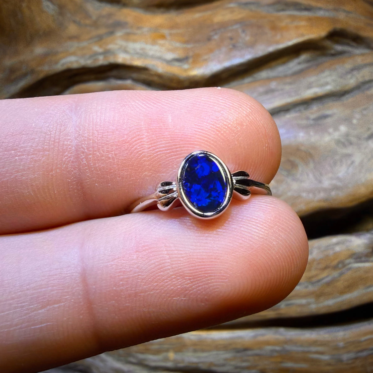 TGIF Deep Blue Bargain Sterling Silver - Queensland Boulder Opal Doublet Ring