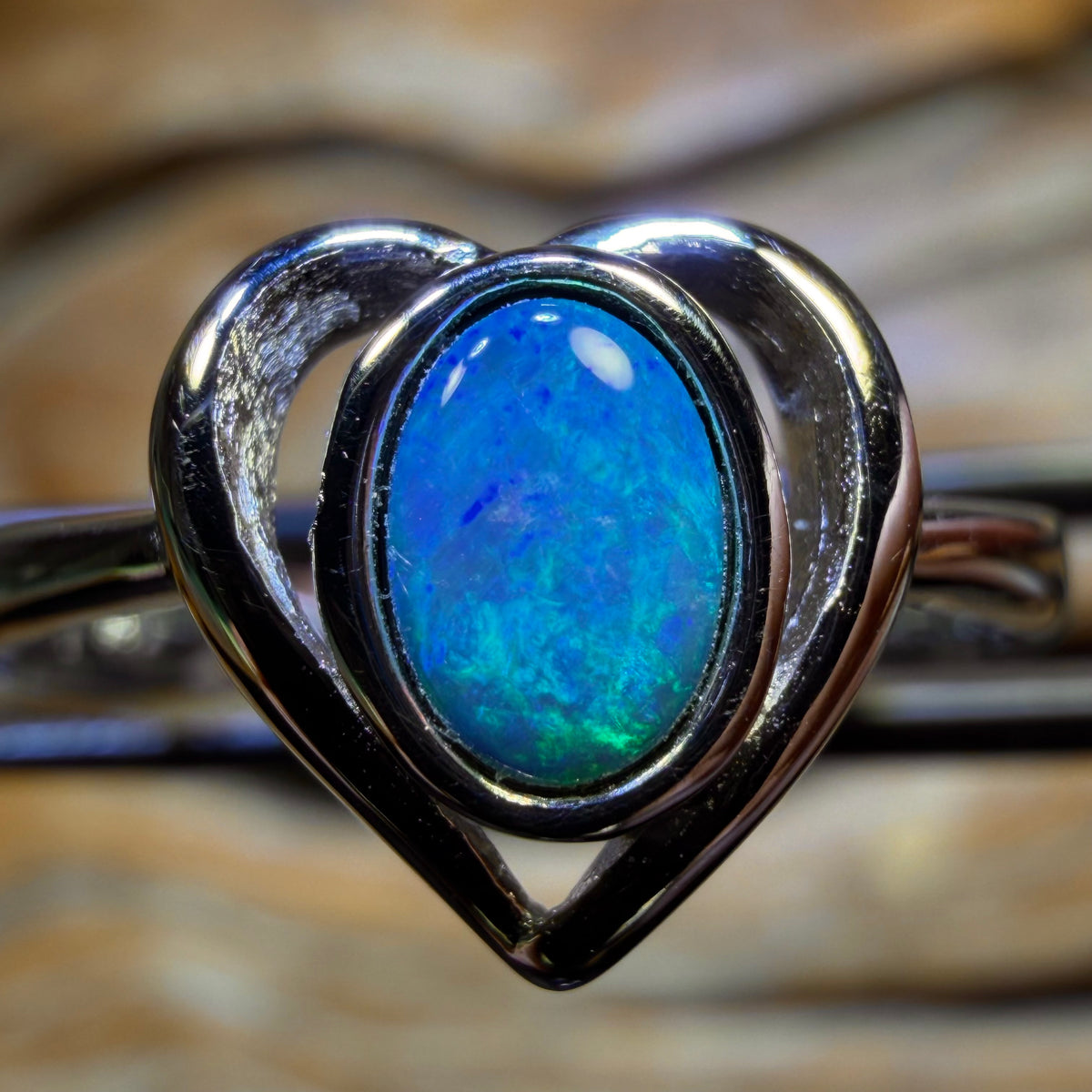 TGIF Sterling Silver - “Heart of Colour” Queensland Boulder Opal Doublet Ring