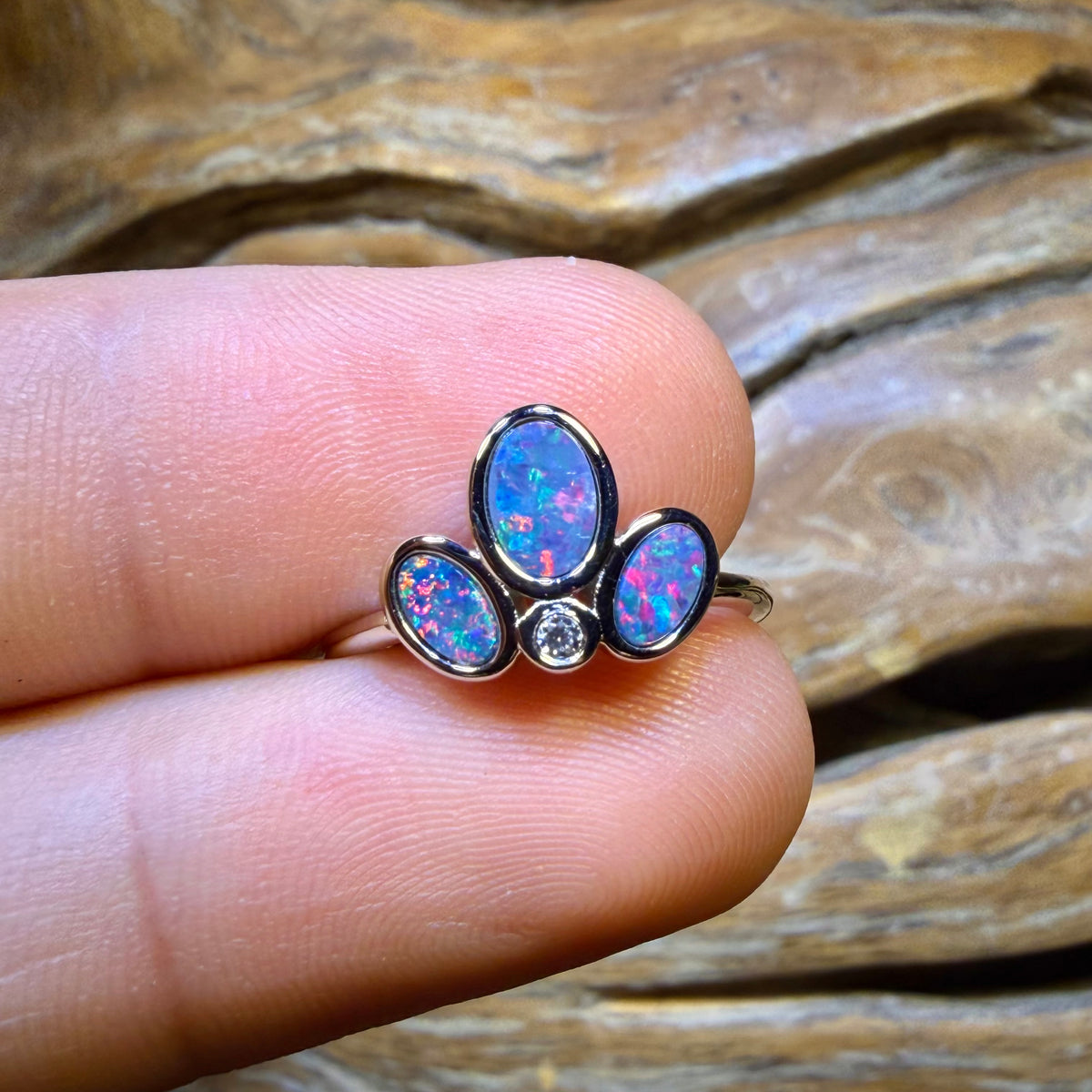 TGIF Sterling Silver - “Triples” Queensland Boulder Opal Doublet Ring Red Multi