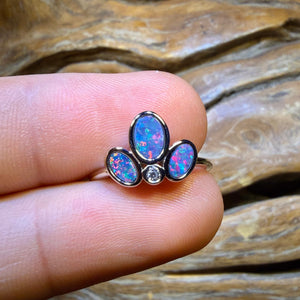 TGIF Sterling Silver - “Triples” Queensland Boulder Opal Doublet Ring Red Multi