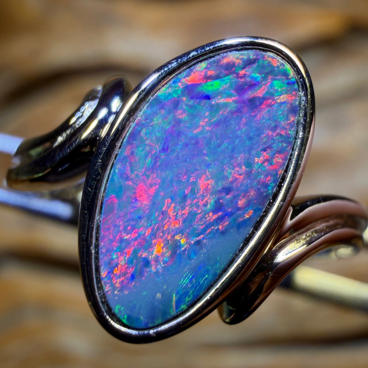 Sterling Silver - Swept Shank Queensland Boulder Opal Doublet Ring