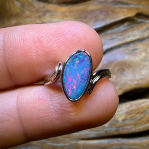 Sterling Silver - Swept Shank Queensland Boulder Opal Doublet Ring