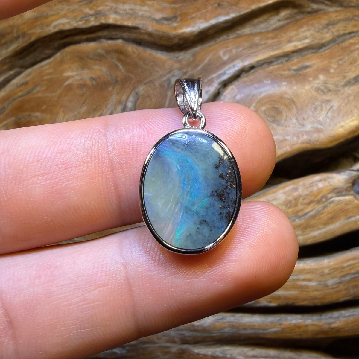 TGIF Sterling Silver - Solid Boulder Seam Opal Pendant
