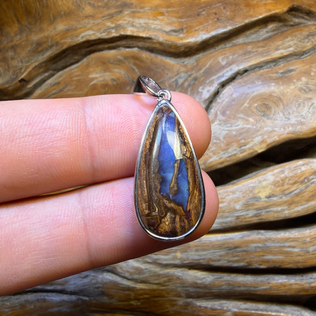 Sterling Silver - Solid Boulder Seam Opal Pendant